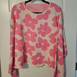 Petals & Pals Lightweight Flower Sweater Pink and White